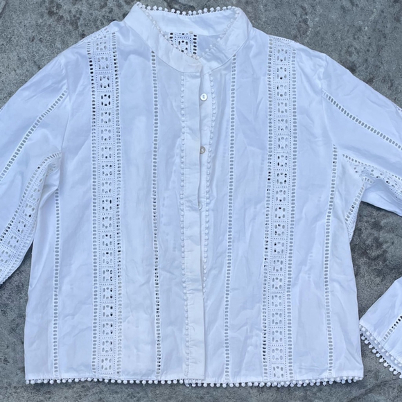 White Eyelet Long Sleeve Top button down blouse - Picture 8 of 8